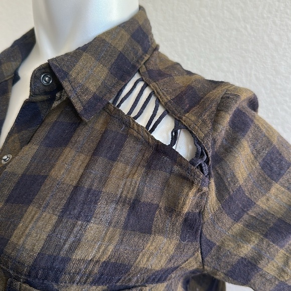 Free People Lace Up Plaid Navy Combo - Picture 7 of 13